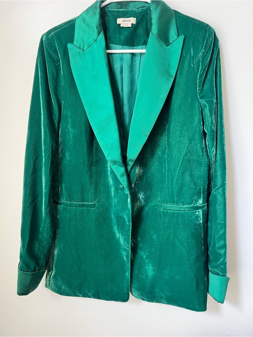 Jason Wu Emerald Green Velvet & Satin Tuxedo Coat Jacket Blazer Women M